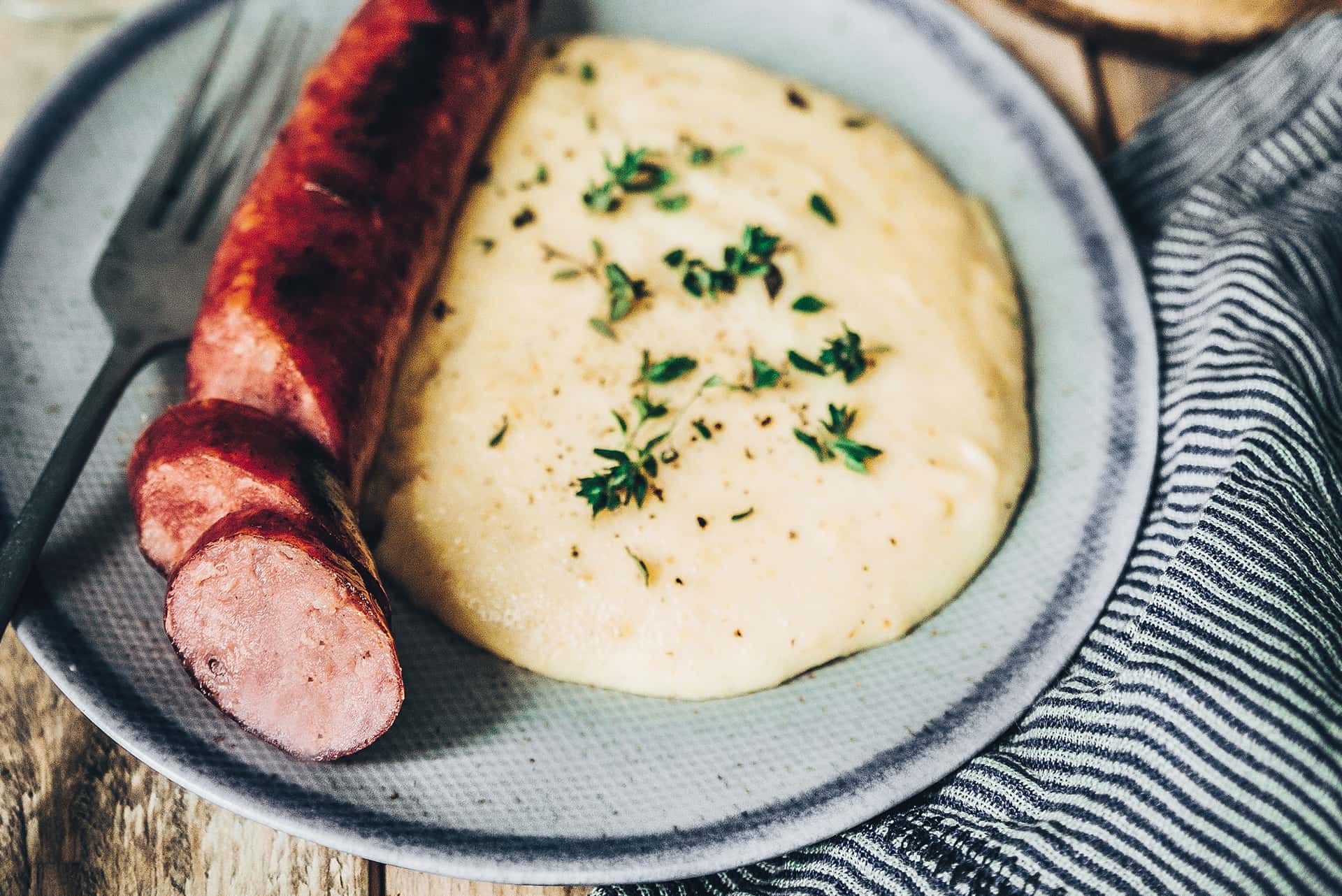 Diot sausages and Beaufort polenta recipe