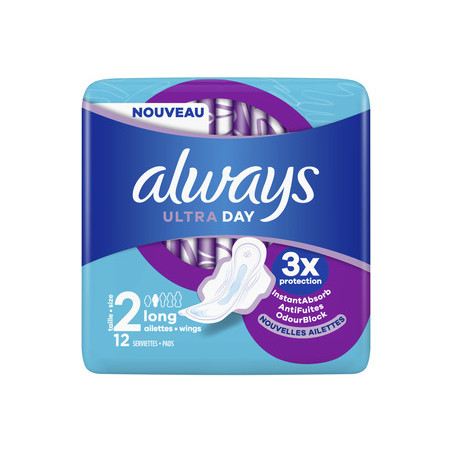 Always ultra jour serviettes long taille 2 ailettes - x12