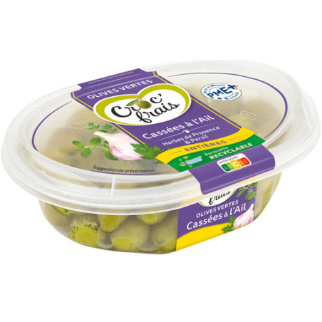 Olive entières cassées à l'ail - 250g