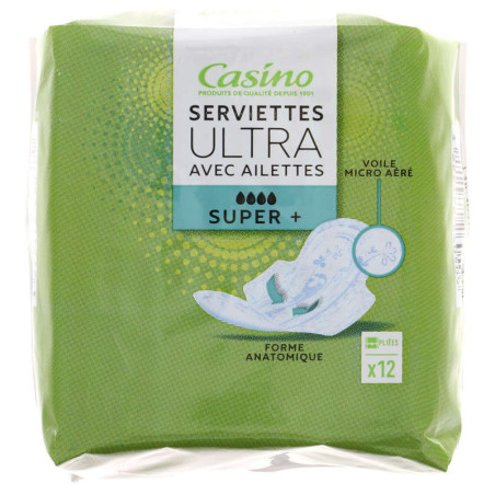 Serviettes ultra avec ailettes Super plus - x12