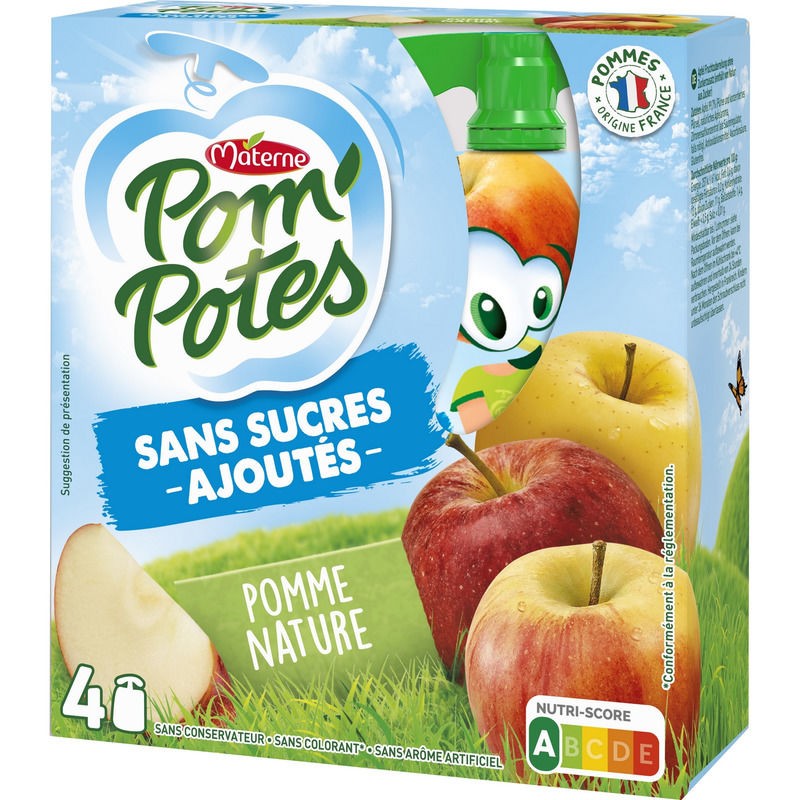 Pom'Potes Les Inédits pomme nature, cerise, banane, fraise, Materne (12 x  90 g)