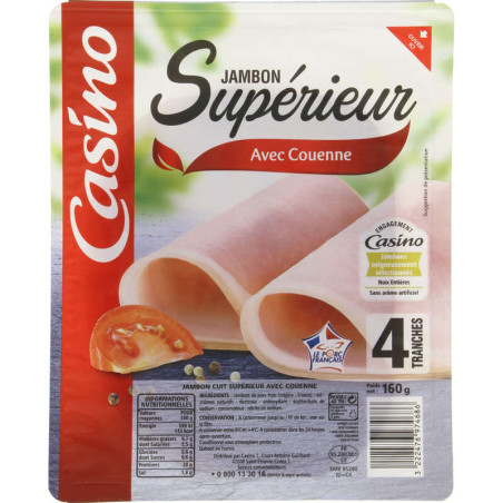 Jambon supérieur avec couenne 4 tranches - 160g