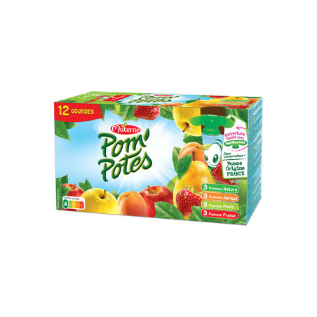 Compotes pomme, poire, abricot, fraise sans sucres ajoutés - 12x90g